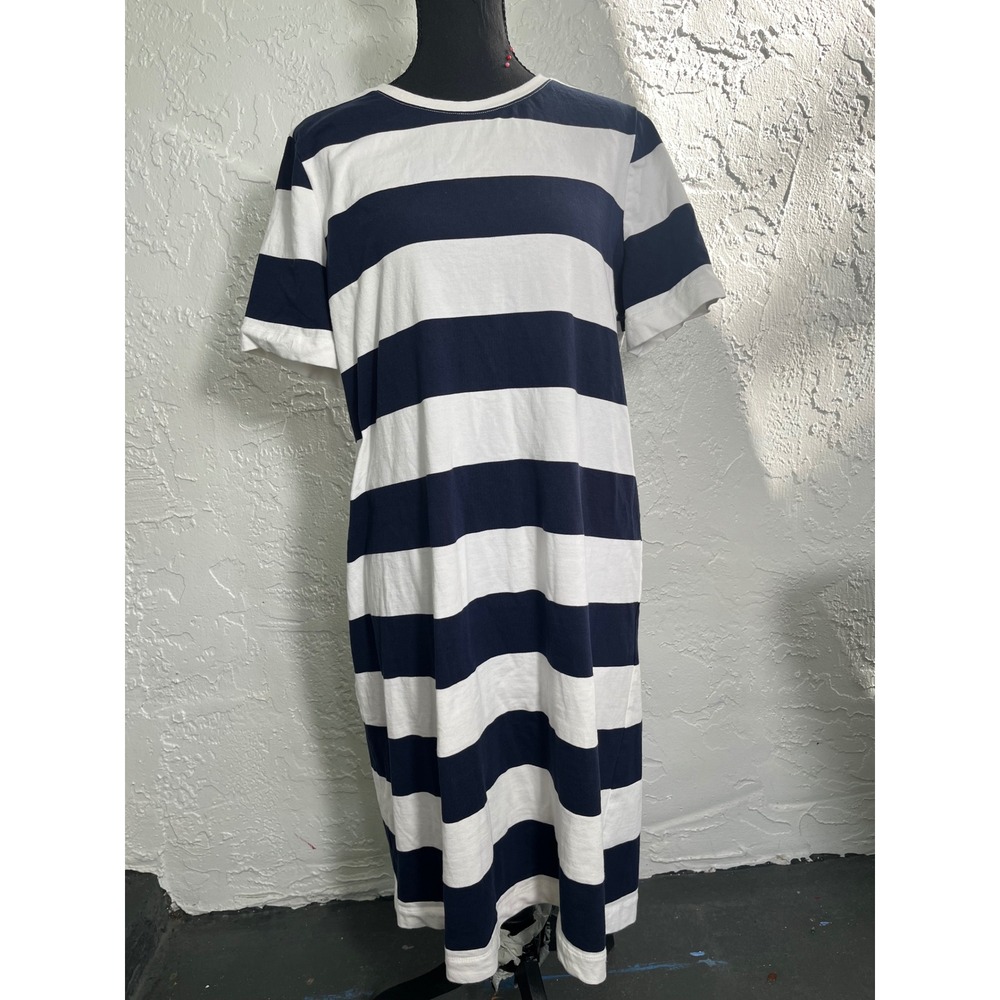 Boden Women's 12L Navy White Striped Cotton T-Shirt Midi Dress